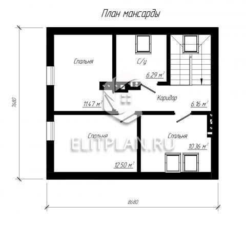 Проект одноэтажного дома с мансардой E126 - План мансардного этажа