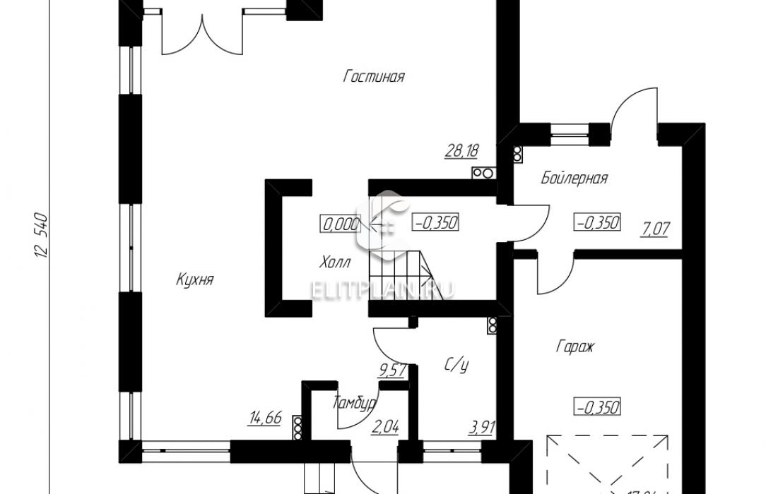 Двухэтажный дом с гаражом E169 - План первого этажа