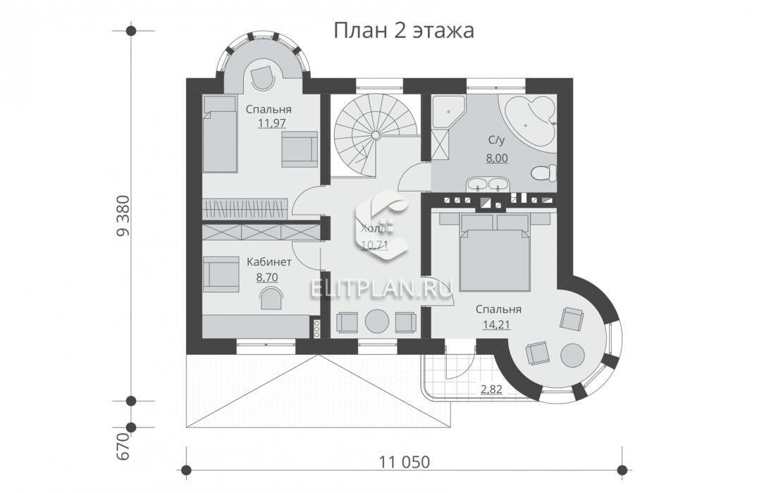 Проект двухэтажного дома с цокольным этажом E171 - План второго этажа