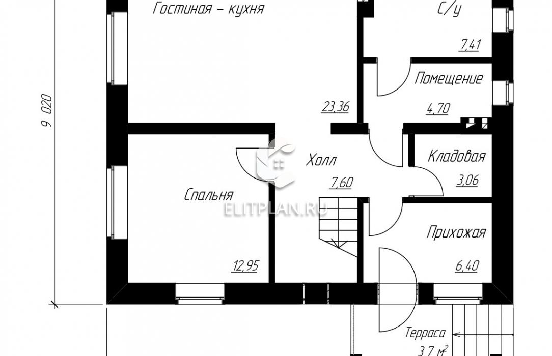 Проект удобного двухэтажного дома E176 - План первого этажа