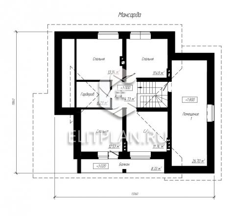 Одноэтажный дом с мансардой, гаражом и большой террасой E18 - План мансардного этажа
