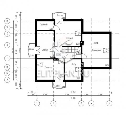 Просторный одноэтажный дом с мансардой E19 - План второго этажа
