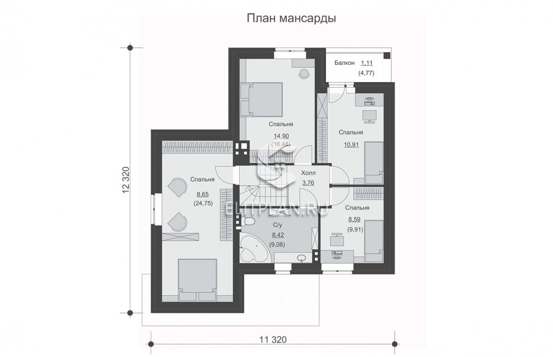 Одноэтажный жилой дом с мансардой и гаражом E206 - План мансардного этажа