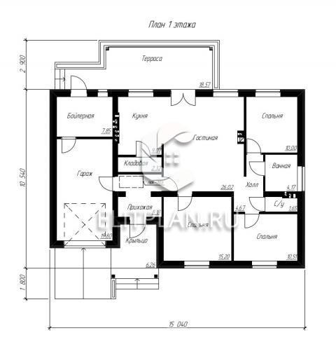 Проект одноэтажного дома с чердаком E27 - План первого этажа