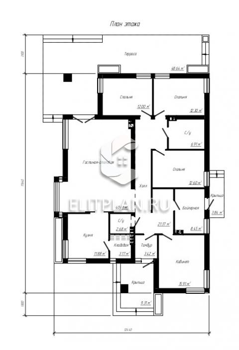 Проект комфортного одноэтажного дома с просторной террасой E36 - План первого этажа