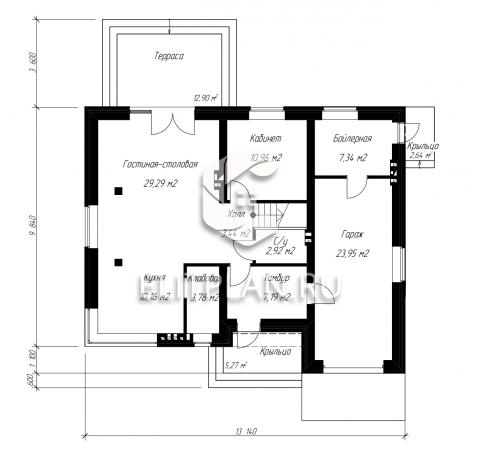 Проект двухэтажного дома с гаражом E48 - План первого этажа