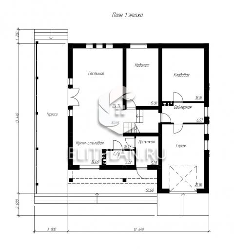 Проект одноэтажного дома с мансардой E54 - План первого этажа