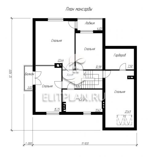 Аккуратный одноэтажный дом с мансардой E69 - План мансардного этажа