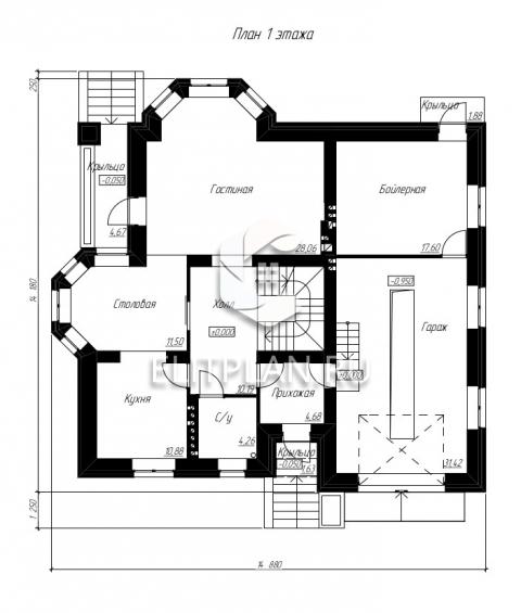 Проект просторного одноэтажного дома с мансардой E83 - План первого этажа