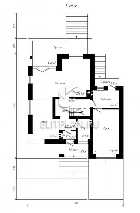 Проект двухэтажного дома с подпольем E86 - План первого этажа