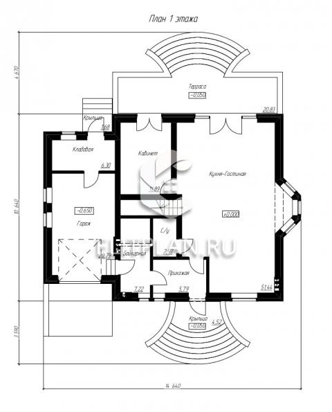 Проект просторного удобного одноэтажного дома с мансардой E88 - План первого этажа