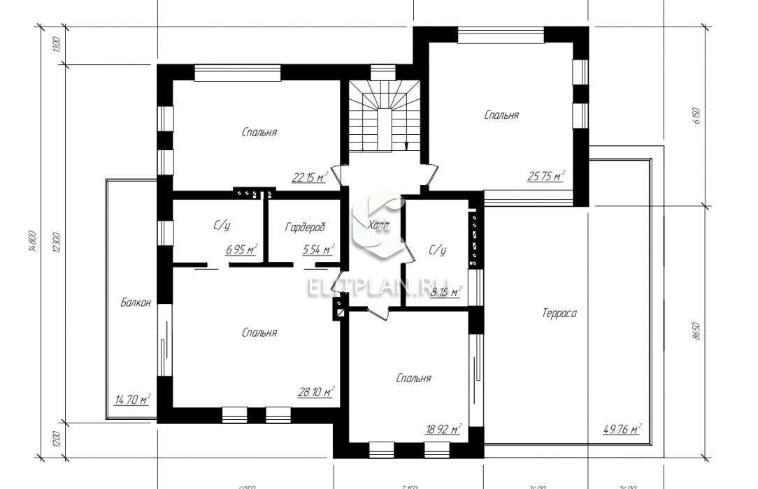 Проект двухэтажного дома с гаражом E1 - План второго этажа