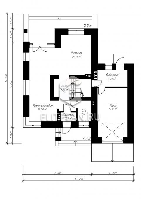 Проект аккуратного двухэтажного дома с гаражом E100 - План первого этажа