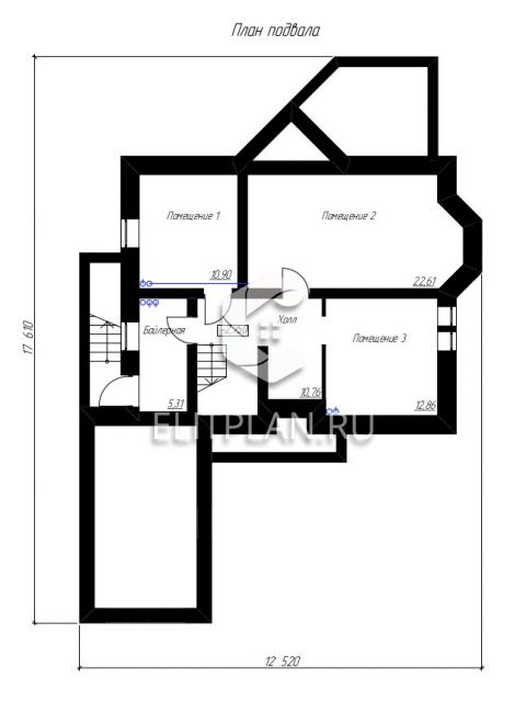Проект комфортного одноэтажного дома с мансардой и подвалом E102 - План цокольного этажа