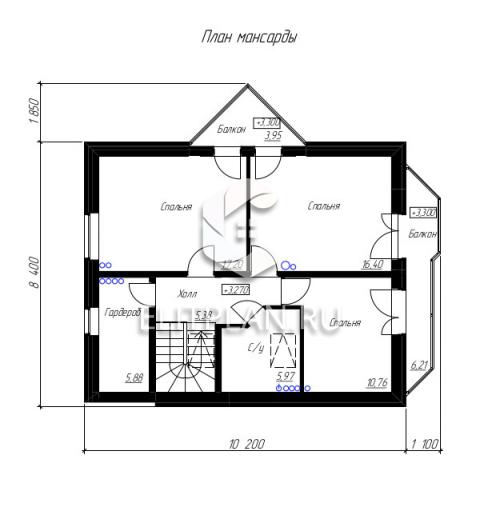 Проект комфортного одноэтажного дома с мансардой и подвалом E102 - План мансардного этажа