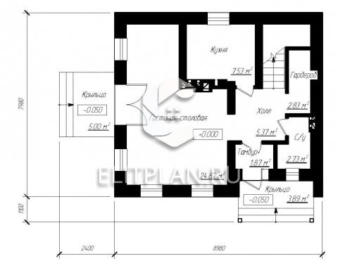 Проект небольшого дома с мансардой E105 - План первого этажа