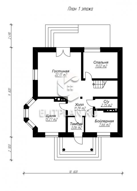 Проект дома с мансардой, 11х10 м E107 - План первого этажа