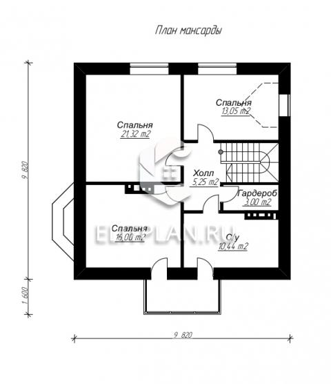 Проект дома с мансардой, 11х10 м E107 - План мансардного этажа