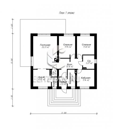 Небольшой уютный коттедж E108 - План первого этажа