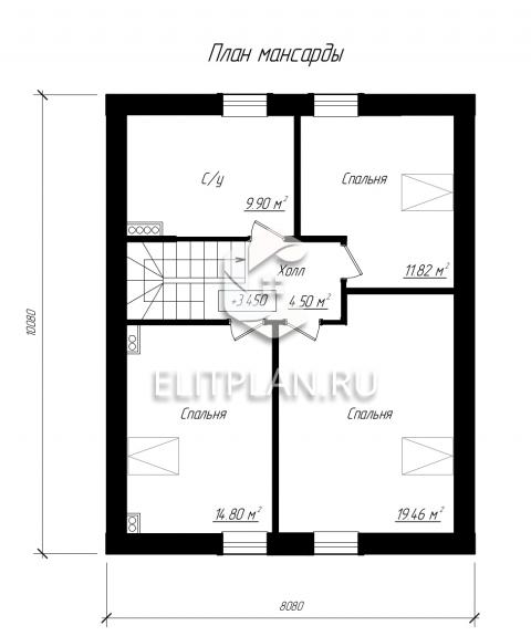 Одноэтажный дом с мансардой E109 - План мансардного этажа