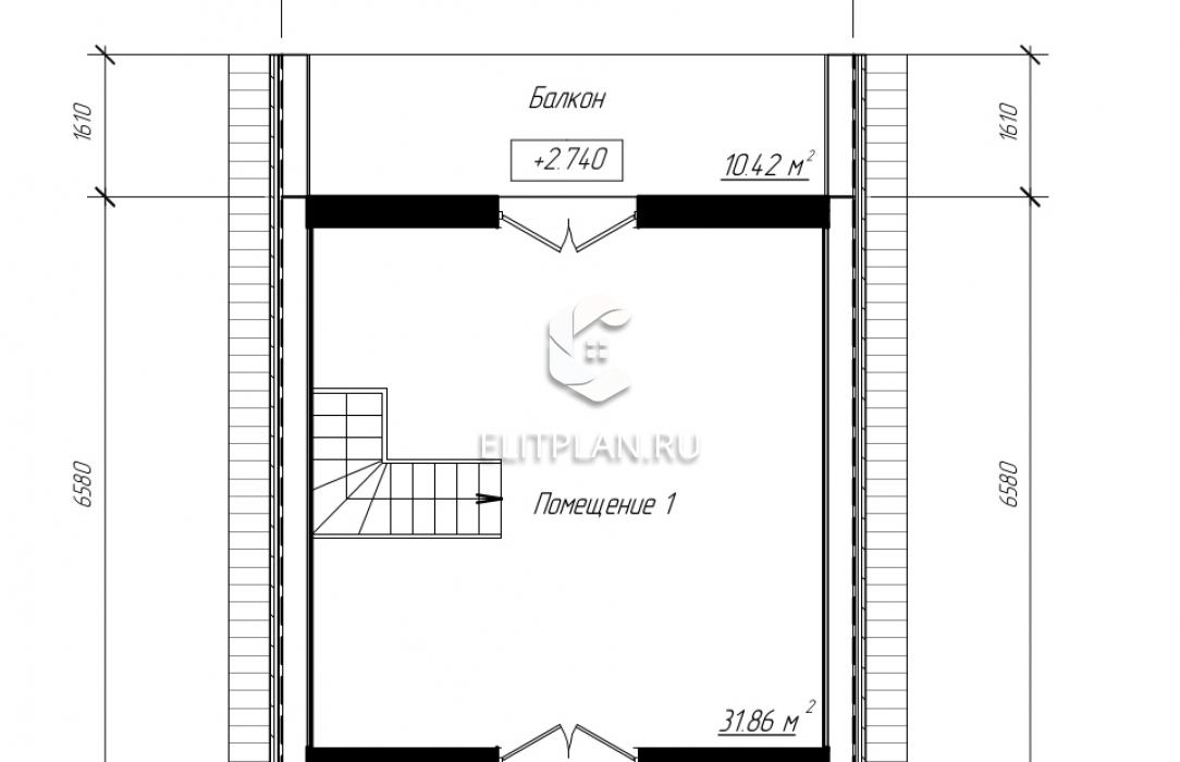 Проект коттеджа с мансардой с отделкой клинкерной плиткой и деревом E111 - План мансардного этажа