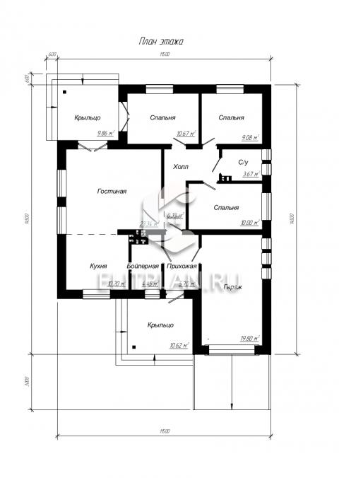 Проект небольшого одноэтажного дома с гаражом E113 - План первого этажа