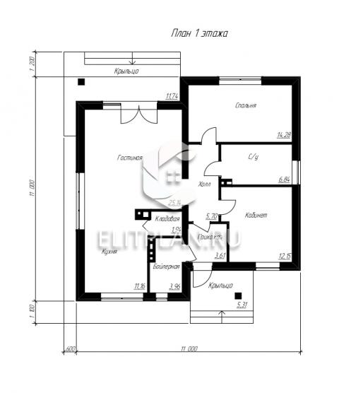 Проект уютного одноэтажного дома E114 - План первого этажа