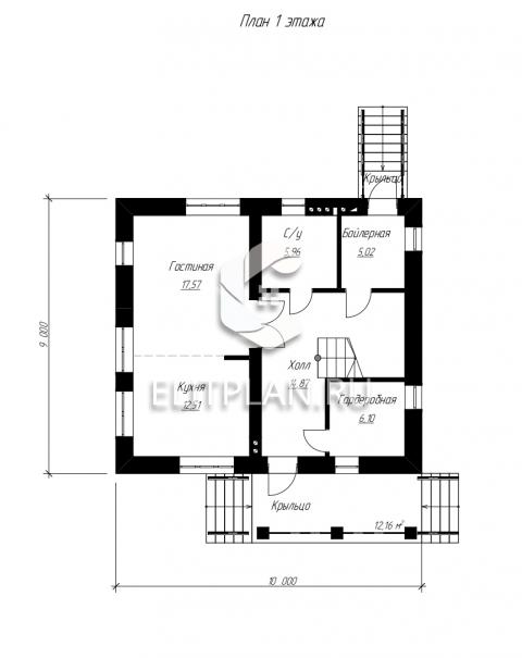 Проект удобного кирпичного дома E116 - План первого этажа
