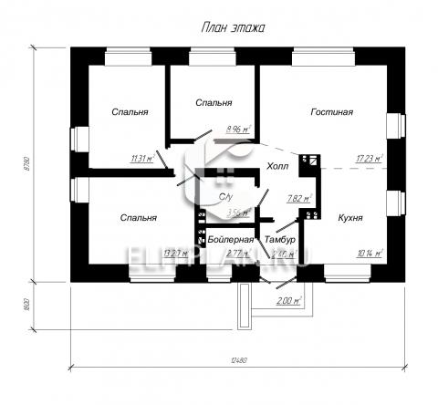 Проект уютного одноэтажного дома E117 - План первого этажа