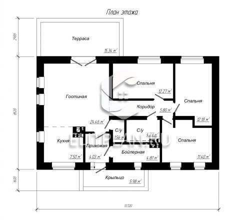 Проект одноэтажного дома E118 - План первого этажа