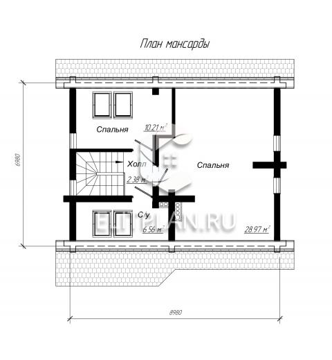 Проект одноэтажного деревянного дома с мансардой E119 - План мансардного этажа