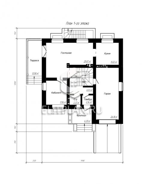 Проект одноэтажного дома с подвалом и мансардой E12 - План первого этажа