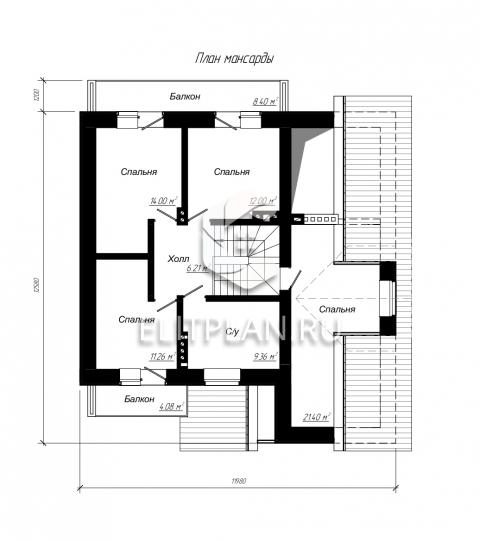 Проект одноэтажного дома с подвалом и мансардой E12 - План мансардного этажа