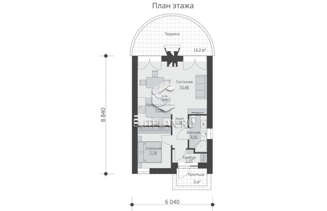 Проект компактного одноэтажного дома E121 - План первого этажа