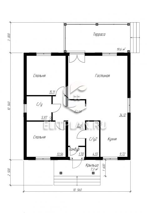 Проект одноэтажного дома c террасой E127 - План первого этажа