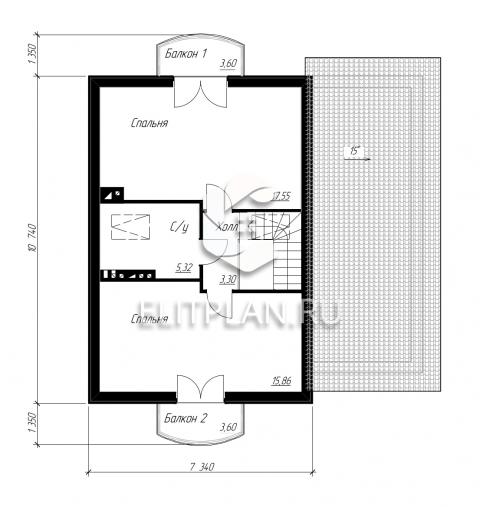 Проект одноэтажного дома с мансардой и гаражом E128 - План мансардного этажа