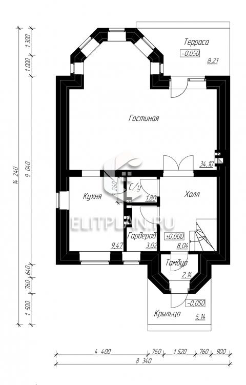 Проект одноэтажного дома с мансардой и эркером E129 - План первого этажа