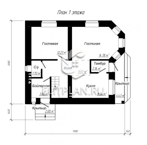 Проект двухэтажного дома с эркером E13 - План первого этажа