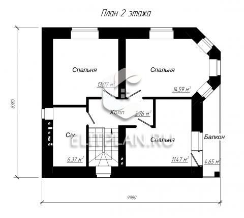 Проект двухэтажного дома с эркером E13 - План второго этажа