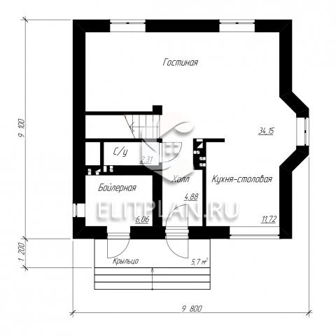 Проект одноэтажного дома с мансардой и эркером E130 - План первого этажа