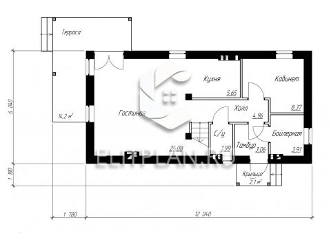 Проект двухэтажного дома для узкого участка E131 - План первого этажа
