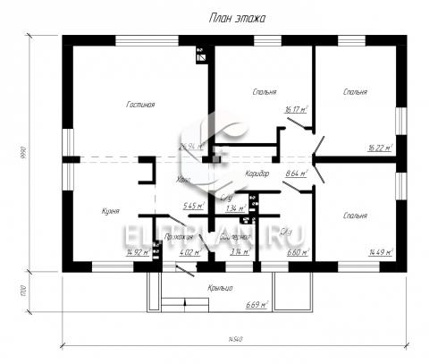 Проект небольшого одноэтажного дома E132 - План первого этажа