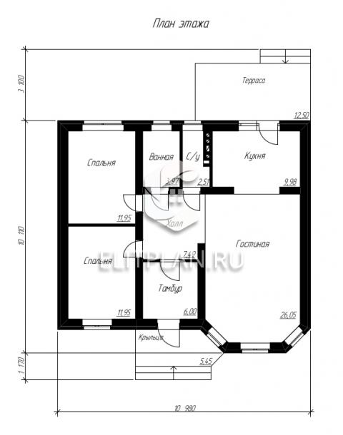 Проект одноэтажного дома с эркером E134 - План первого этажа