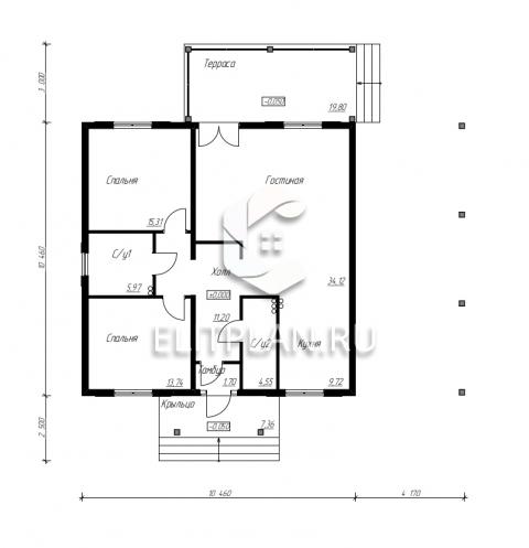Проект одноэтажного дома с навесом для автомобиля E135 - План первого этажа