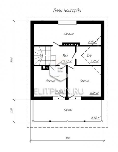 Компактный одноэтажный дом с мансардой E137 - План мансардного этажа