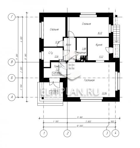 Проект уютного одноэтажного дома. E141 - План первого этажа