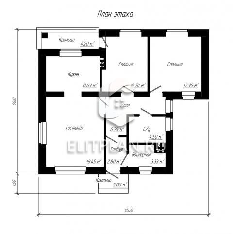 Проект компактного одноэтажного дома E143 - План первого этажа