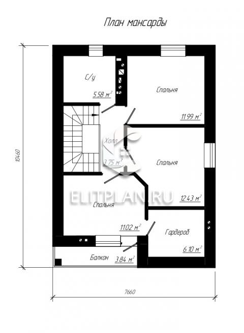 Проект компактного одноэтажного дома с мансардой E145 - План мансардного этажа