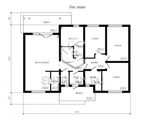 Проект комфортного одноэтажного дома с крытой террасой E146 - План первого этажа