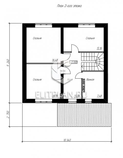Проект надежного одноэтажного дома с мансардой. E148 - План второго этажа